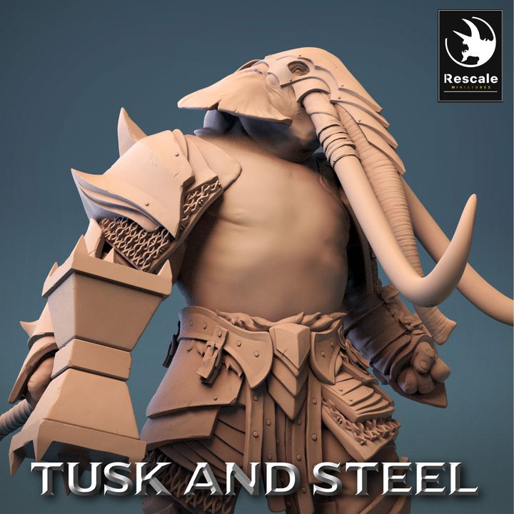 Loxodon Warrior Miniature Hammer Protector | Large | Rescale Miniatures | D&D DnD Pathfinder Miniature