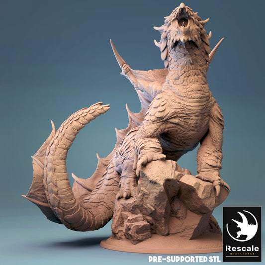 Elder Brown Dragon - Roaring (100mm Base)