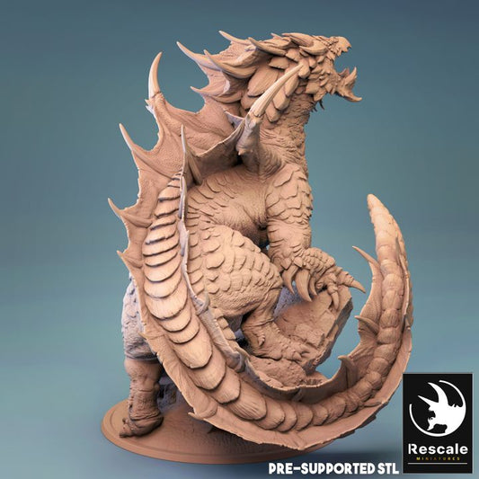 Elder Brown Dragon - Roaring (100mm Base)