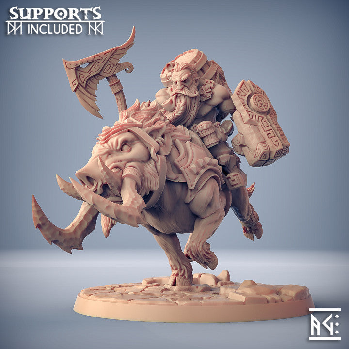 Dwarf Barbarian Mounted Beast | Large | Artisan Guild | D&D DnD Pathfinder Miniature