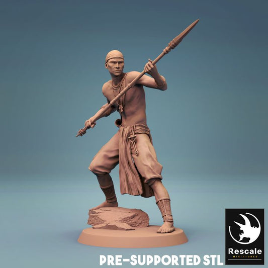 Tribal Spearman Fighter Humanoid | Medium | Rescale Miniatures | D&D DnD Pathfinder Miniature