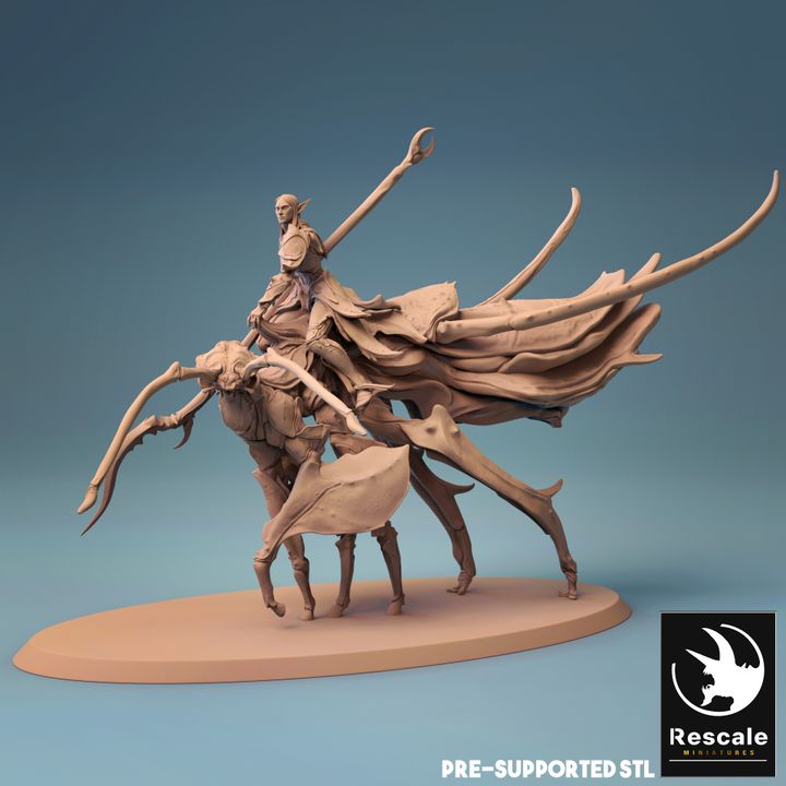 Elf Rider Insect Mount Combat | Large | Rescale Miniatures | D&D DnD Pathfinder Miniature
