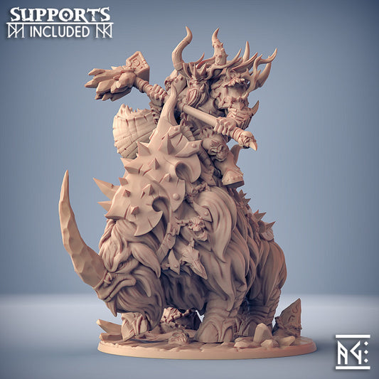 Gothrak on Armored Frosthorn - Mounted (100mm Base)