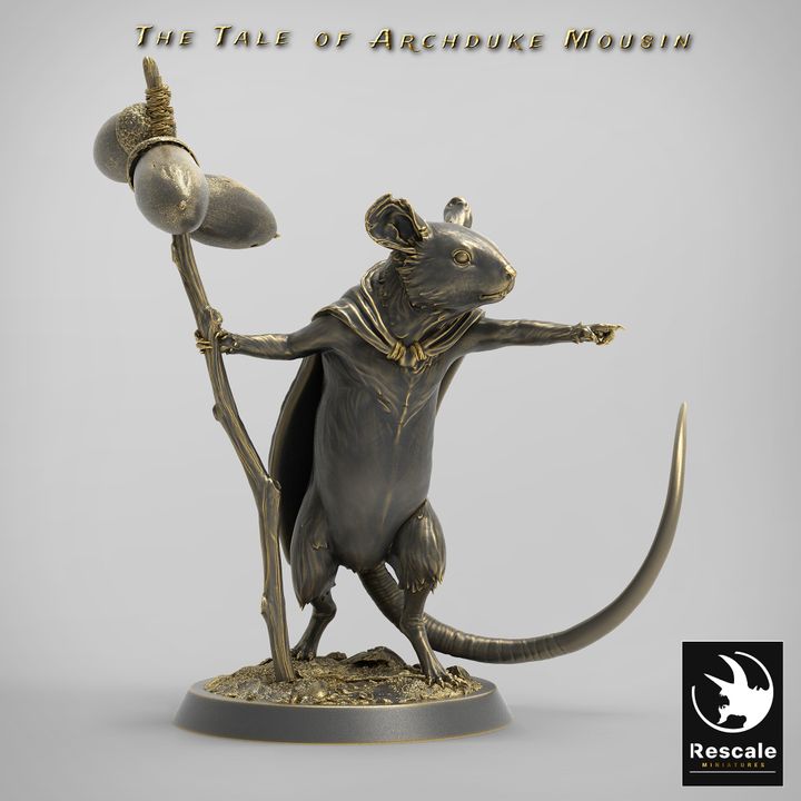 Mouse Traveler Scout Miniature Cloak Staff | Medium | Rescale Miniatures | D&D DnD Pathfinder Miniature
