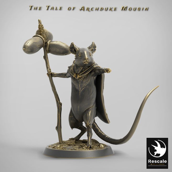 Mouse Traveler Scout Miniature Cloak Staff | Medium | Rescale Miniatures | D&D DnD Pathfinder Miniature
