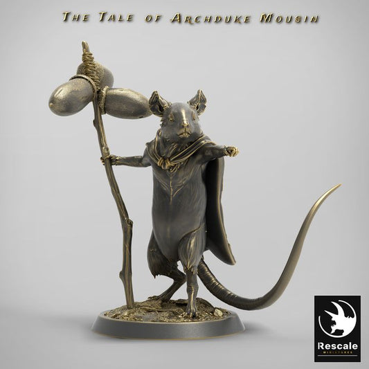 Mouse Traveler Scout Miniature Cloak Staff | Medium | Rescale Miniatures | D&D DnD Pathfinder Miniature