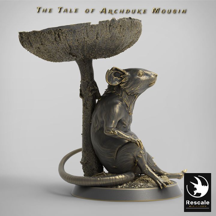 Mouse Figurine Under Mushroom | Medium | Rescale Miniatures | D&D DnD Pathfinder Miniature