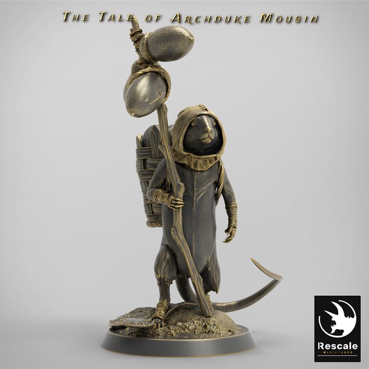 Mouse Humanoid Farmer Miniature | Medium | Rescale Miniatures | D&D DnD Pathfinder Miniature