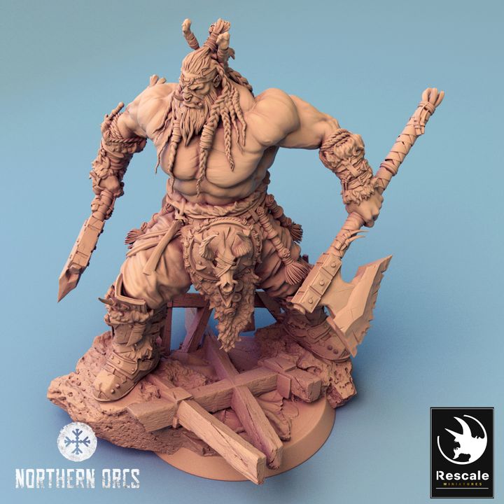 Orc Warrior Leader Barbarian | Medium | Rescale Miniatures | D&D DnD Pathfinder Miniature