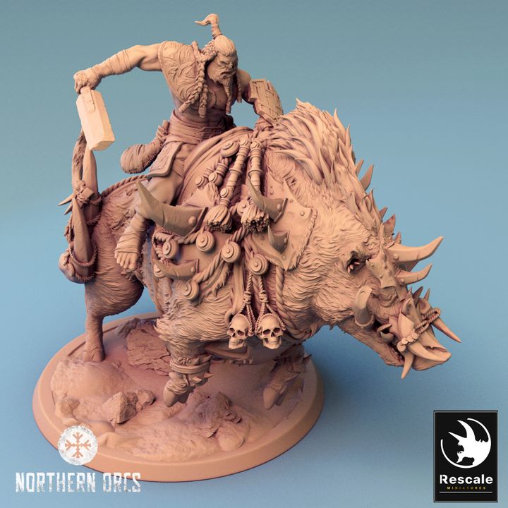 Orc Warrior Boar Mount Beasts | Large | Rescale Miniatures | D&D DnD Pathfinder Miniature