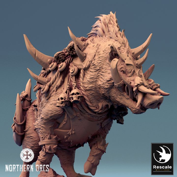 Orc Warrior Boar Mount Beasts | Large | Rescale Miniatures | D&D DnD Pathfinder Miniature
