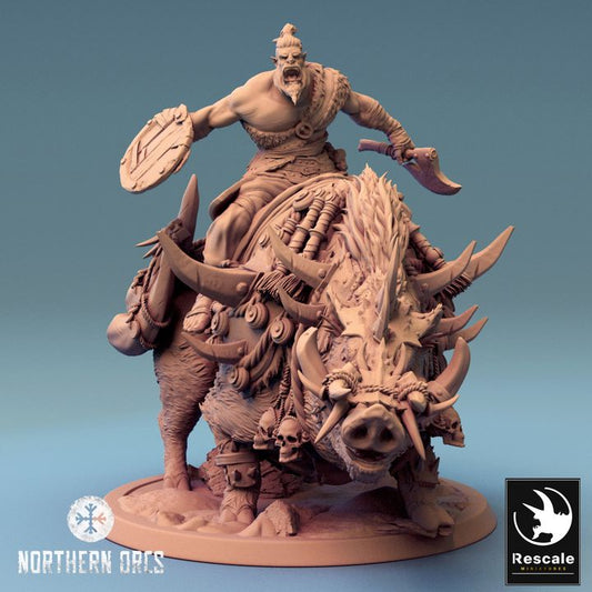 Boar Warrior Mounted Beasts Miniature | Large | Rescale Miniatures | D&D DnD Pathfinder Miniature