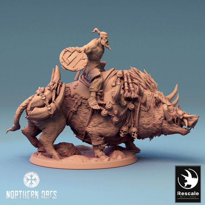 Boar Warrior Mounted Beasts Miniature | Large | Rescale Miniatures | D&D DnD Pathfinder Miniature