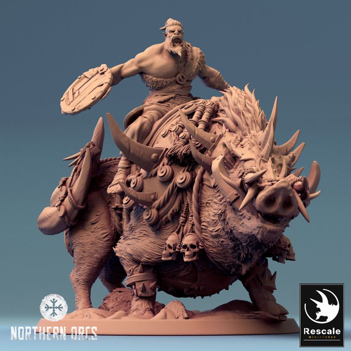 Boar Warrior Mounted Beasts Miniature | Large | Rescale Miniatures | D&D DnD Pathfinder Miniature