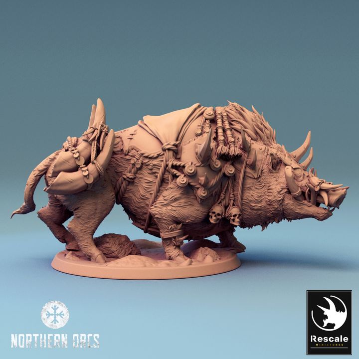 Boar Warrior Mounted Beasts Miniature | Large | Rescale Miniatures | D&D DnD Pathfinder Miniature