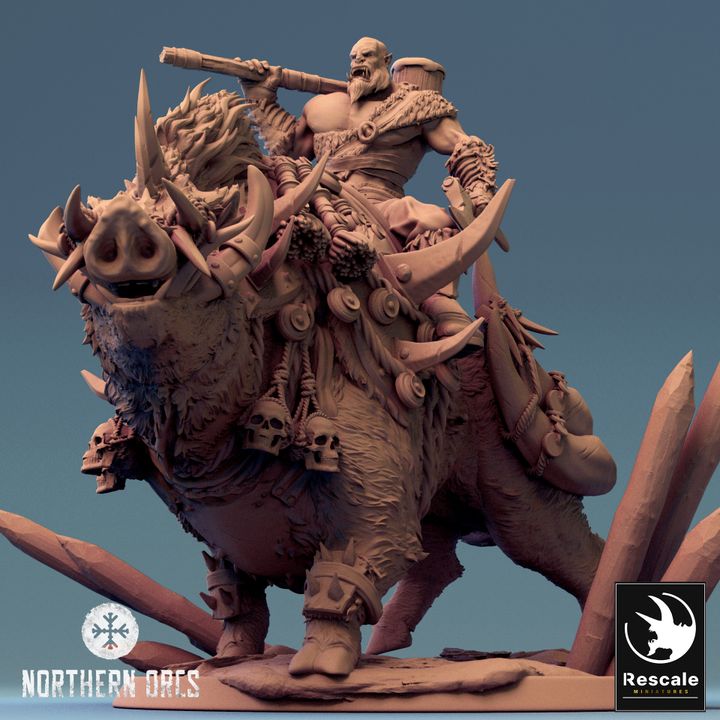 Orc Warrior Boar Mount Large | Rescale Miniatures | D&D DnD Pathfinder Miniature