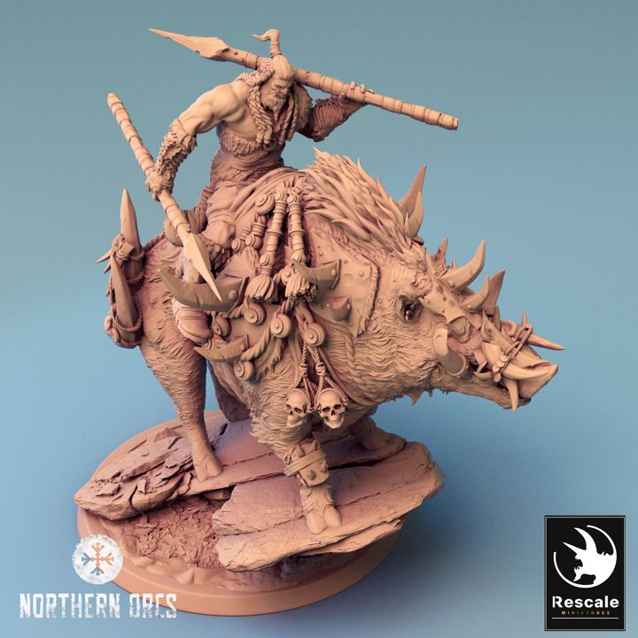 Orc Wild Boar Mount Miniature | Large | Rescale Miniatures | D&D DnD Pathfinder Miniature