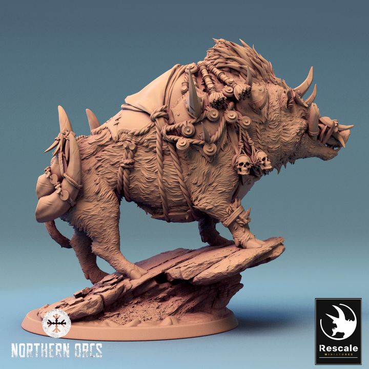 Orc Wild Boar Mount Miniature | Large | Rescale Miniatures | D&D DnD Pathfinder Miniature