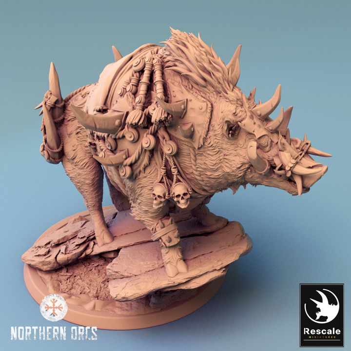 Orc Wild Boar Mount Miniature | Large | Rescale Miniatures | D&D DnD Pathfinder Miniature