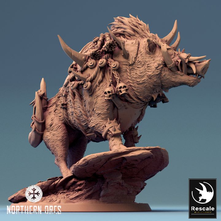 Orc Wild Boar Mount Miniature | Large | Rescale Miniatures | D&D DnD Pathfinder Miniature