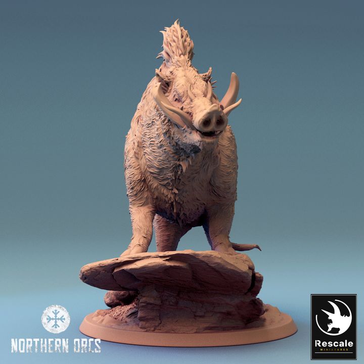 Orc Wild Boar Mount Miniature | Large | Rescale Miniatures | D&D DnD Pathfinder Miniature