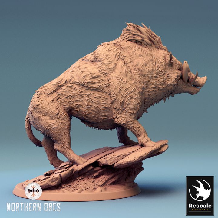 Orc Wild Boar Mount Miniature | Large | Rescale Miniatures | D&D DnD Pathfinder Miniature