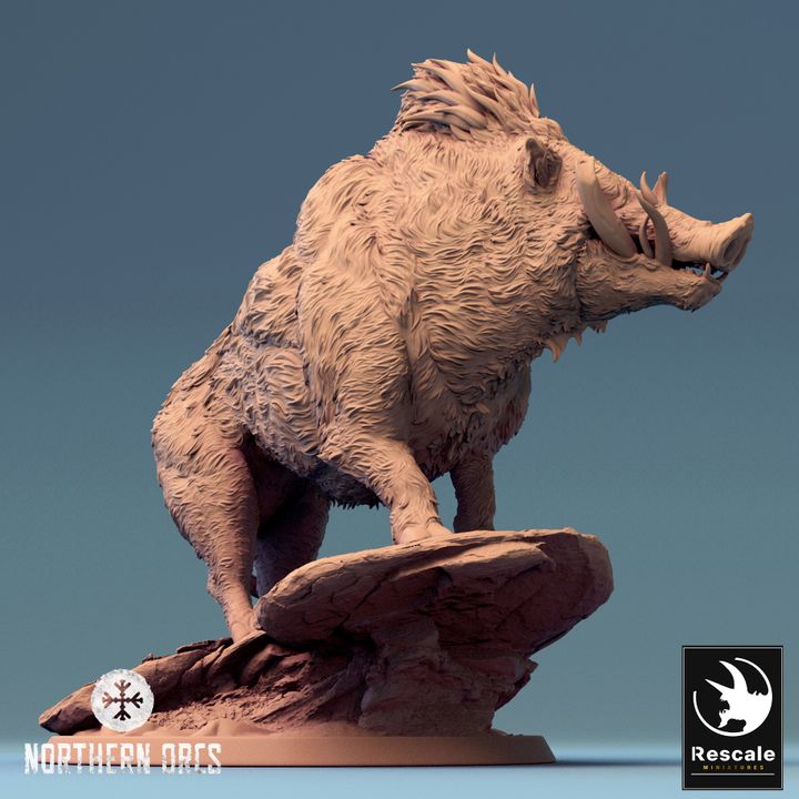 Orc Wild Boar Mount Miniature | Large | Rescale Miniatures | D&D DnD Pathfinder Miniature