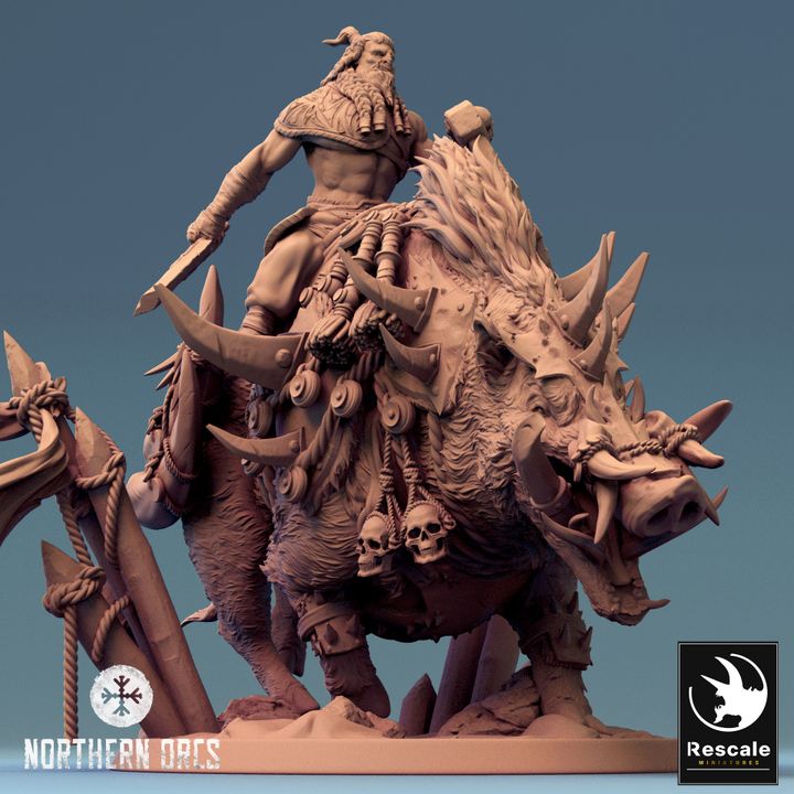 Orc Boar Rider Miniature Boar Monstrosities | Large | Rescale Miniatures | D&D DnD Pathfinder Miniature