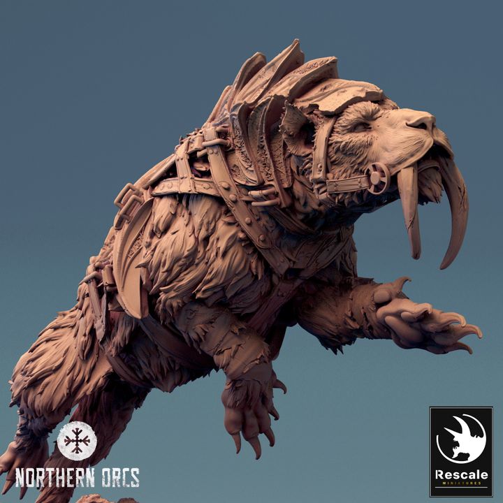 Saber-Toothed Tiger Beast Miniature | Large | Rescale Miniatures | D&D DnD Pathfinder Miniature