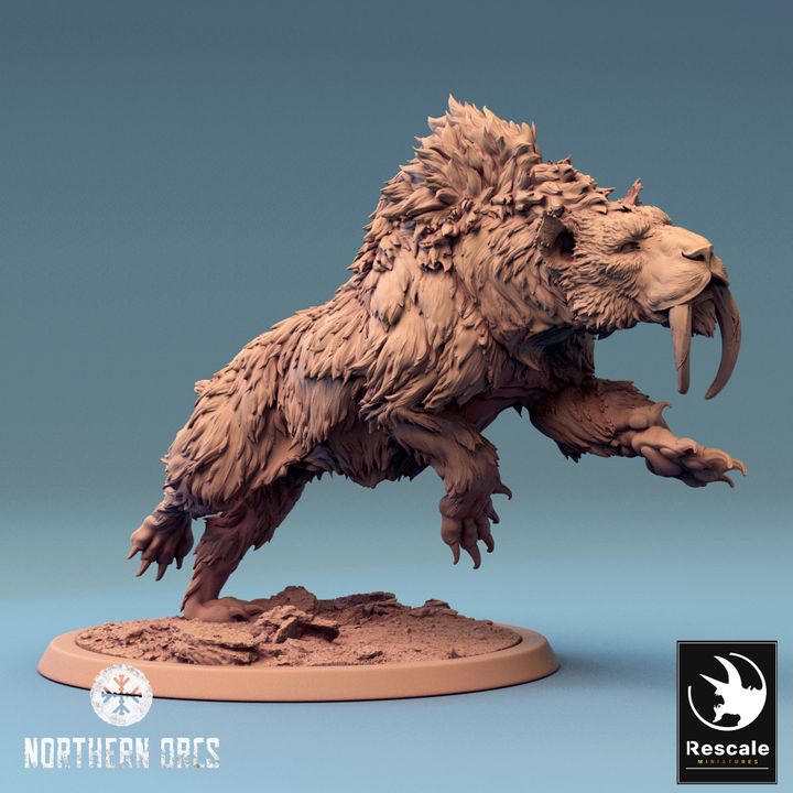 Saber-Toothed Tiger Beast Miniature | Large | Rescale Miniatures | D&D DnD Pathfinder Miniature