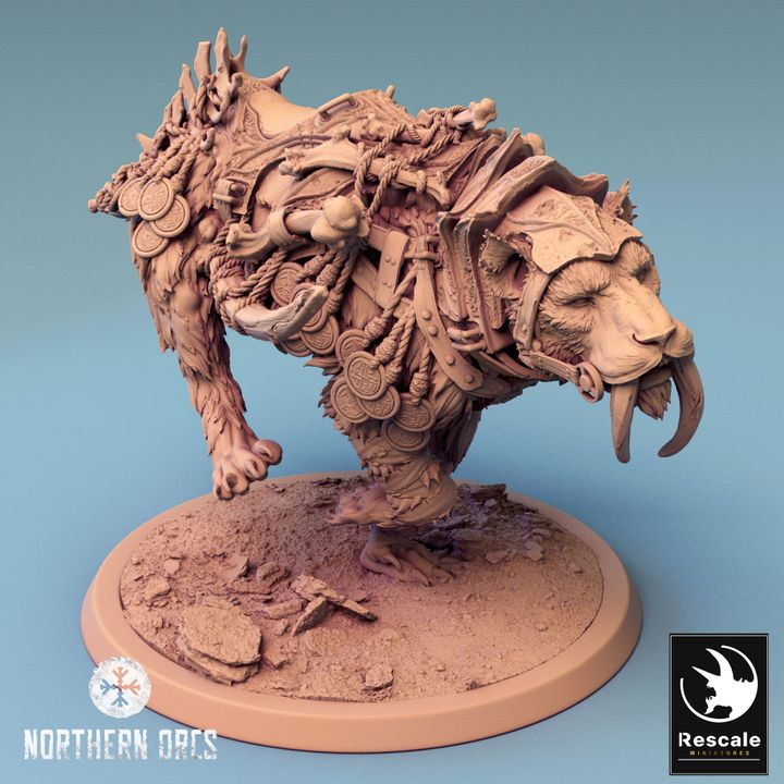 Saber-Toothed Tiger Beasts Wild Large | Rescale Miniatures | D&D DnD Pathfinder Miniature