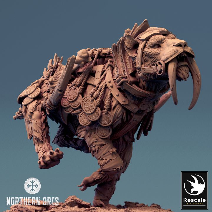 Saber-Toothed Tiger Beasts Wild Large | Rescale Miniatures | D&D DnD Pathfinder Miniature