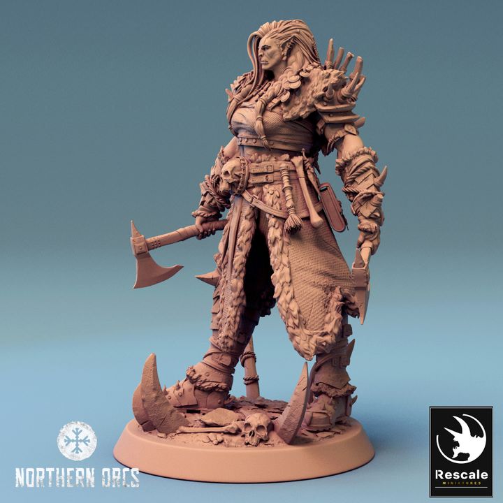 Orc Queen Warrior Barbarian Miniature | Medium | Rescale Miniatures | D&D DnD Pathfinder Miniature