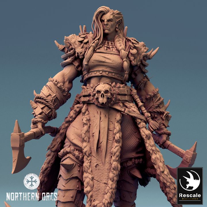 Orc Queen Warrior Barbarian Miniature | Medium | Rescale Miniatures | D&D DnD Pathfinder Miniature