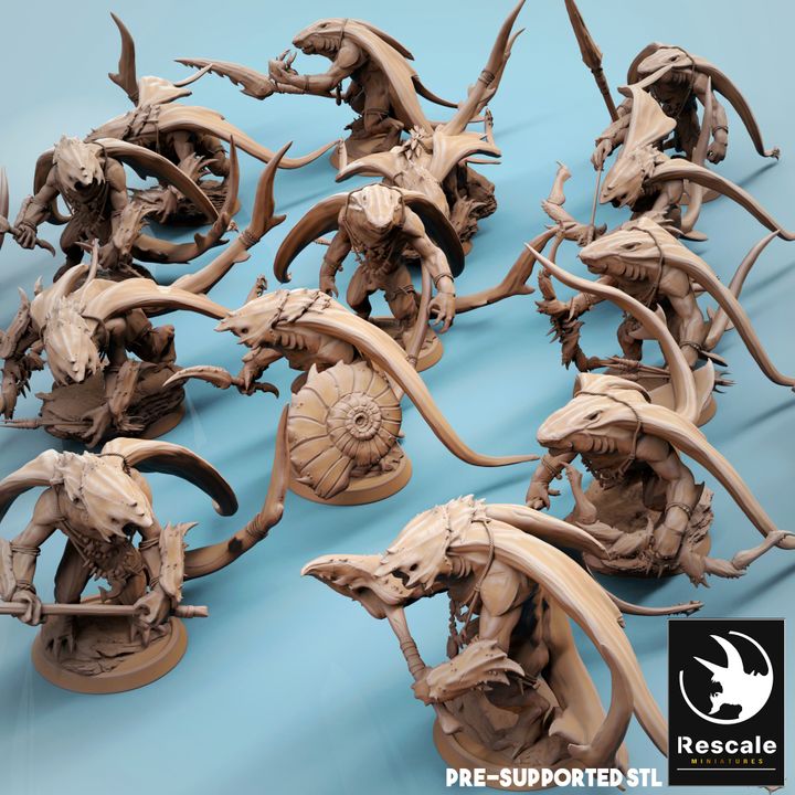 Ray-Men Tribal Aquatic Humanoid Miniature | Large | Rescale Miniatures | D&D DnD Pathfinder Miniature