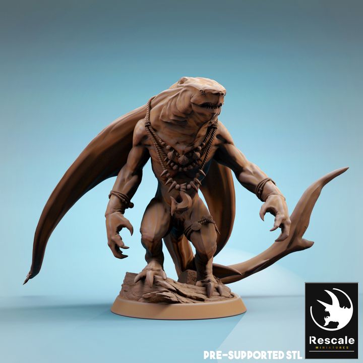 Ray-Men Tribal Aquatic Humanoid Miniature | Large | Rescale Miniatures | D&D DnD Pathfinder Miniature