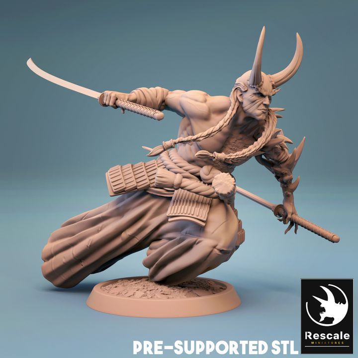 Samurai Demon Fiend Warrior | Medium | Rescale Miniatures | D&D DnD Pathfinder Miniature