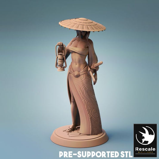 Samurai Warrior Explorer Lantern | Medium | Rescale Miniatures | D&D DnD Pathfinder Miniature