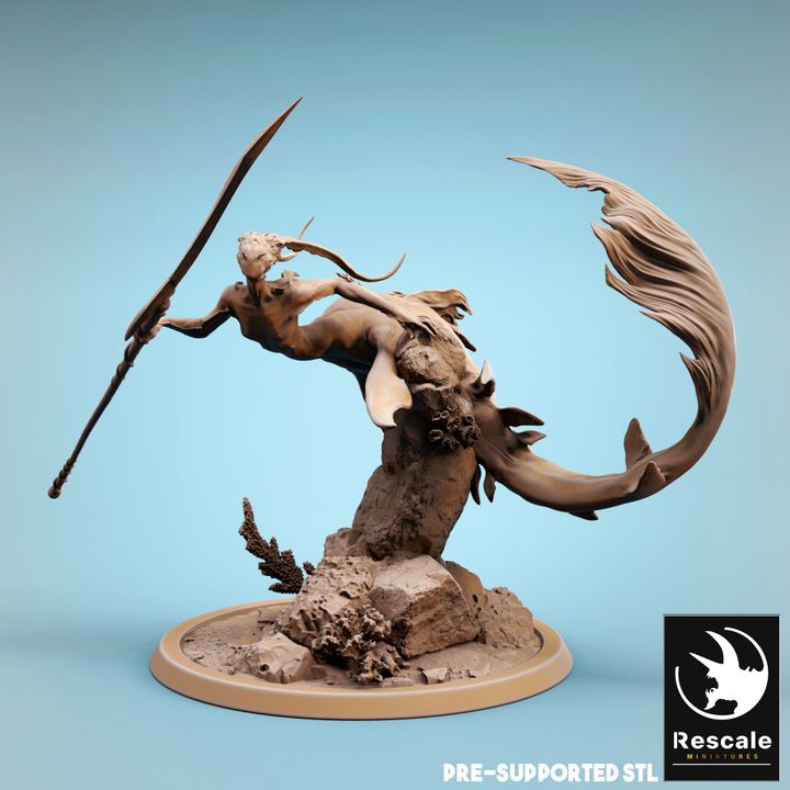 Mermaid Spear Wielder Ocean Creature | Large | Rescale Miniatures | D&D DnD Pathfinder Miniature