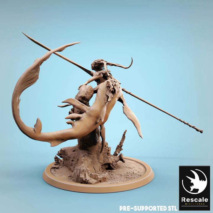 Mermaid Spear Wielder Ocean Creature | Large | Rescale Miniatures | D&D DnD Pathfinder Miniature