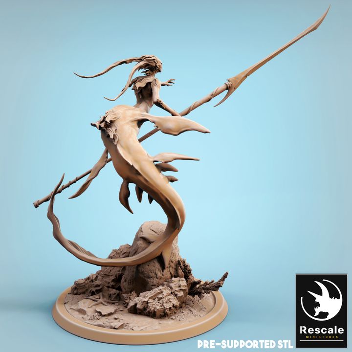 Mermaid Spear Wielder Ocean Creature | Large | Rescale Miniatures | D&D DnD Pathfinder Miniature
