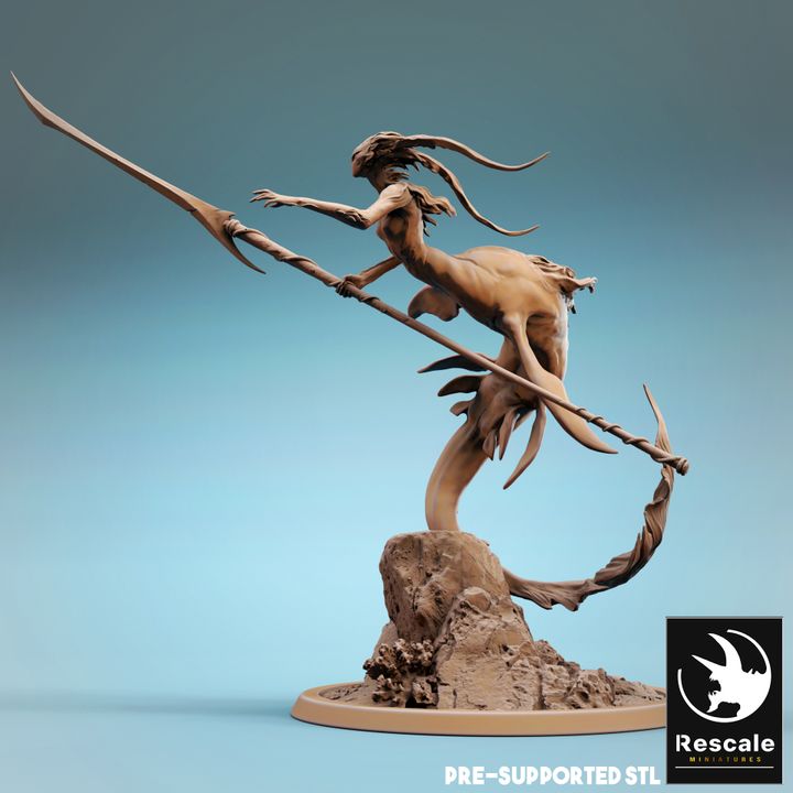 Mermaid Spear Wielder Ocean Creature | Large | Rescale Miniatures | D&D DnD Pathfinder Miniature