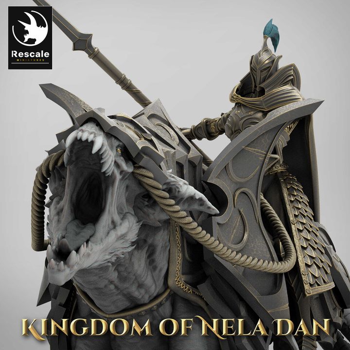 Elf Mounted Spear Warrior Miniature | Large | Rescale Miniatures | D&D DnD Pathfinder Miniature