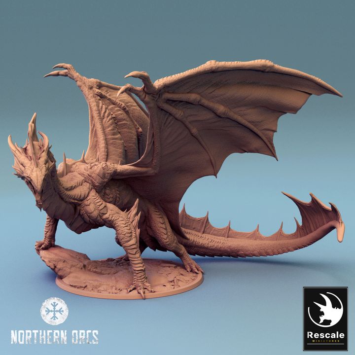 Legendary Metallic Silver Dragon Landed - Mounted (100mm Base)