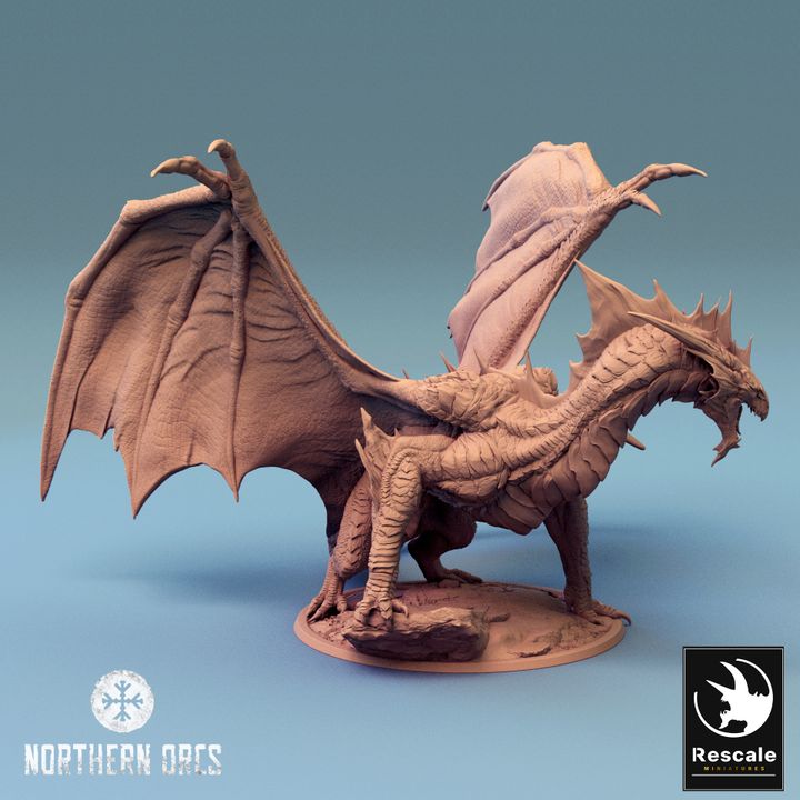 Legendary Metallic Silver Dragon Landed - Mounted (100mm Base)