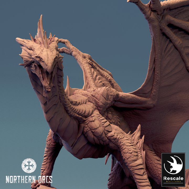 Legendary Metallic Silver Dragon Landed - Mounted (100mm Base)