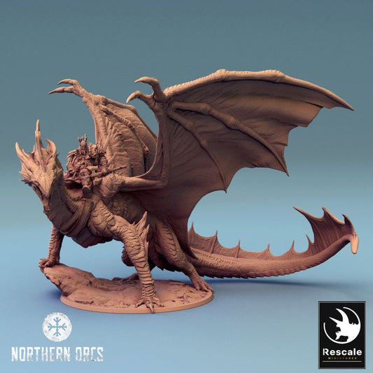 Legendary Metallic Silver Dragon Landed - Mounted (100mm Base)