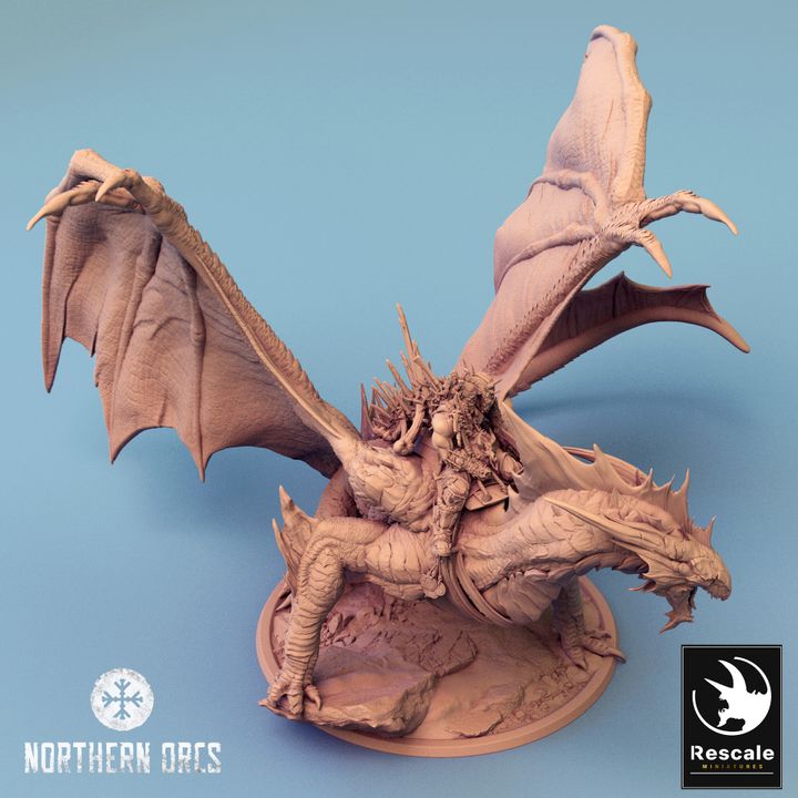 Legendary Metallic Silver Dragon Landed - Mounted (100mm Base)