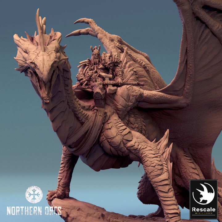 Legendary Metallic Silver Dragon Landed - Mounted (100mm Base)