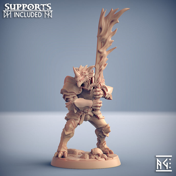 Dragonblood Knight Dragonguard Flaming Sword | Medium | Artisan Guild | D&D DnD Pathfinder Miniature